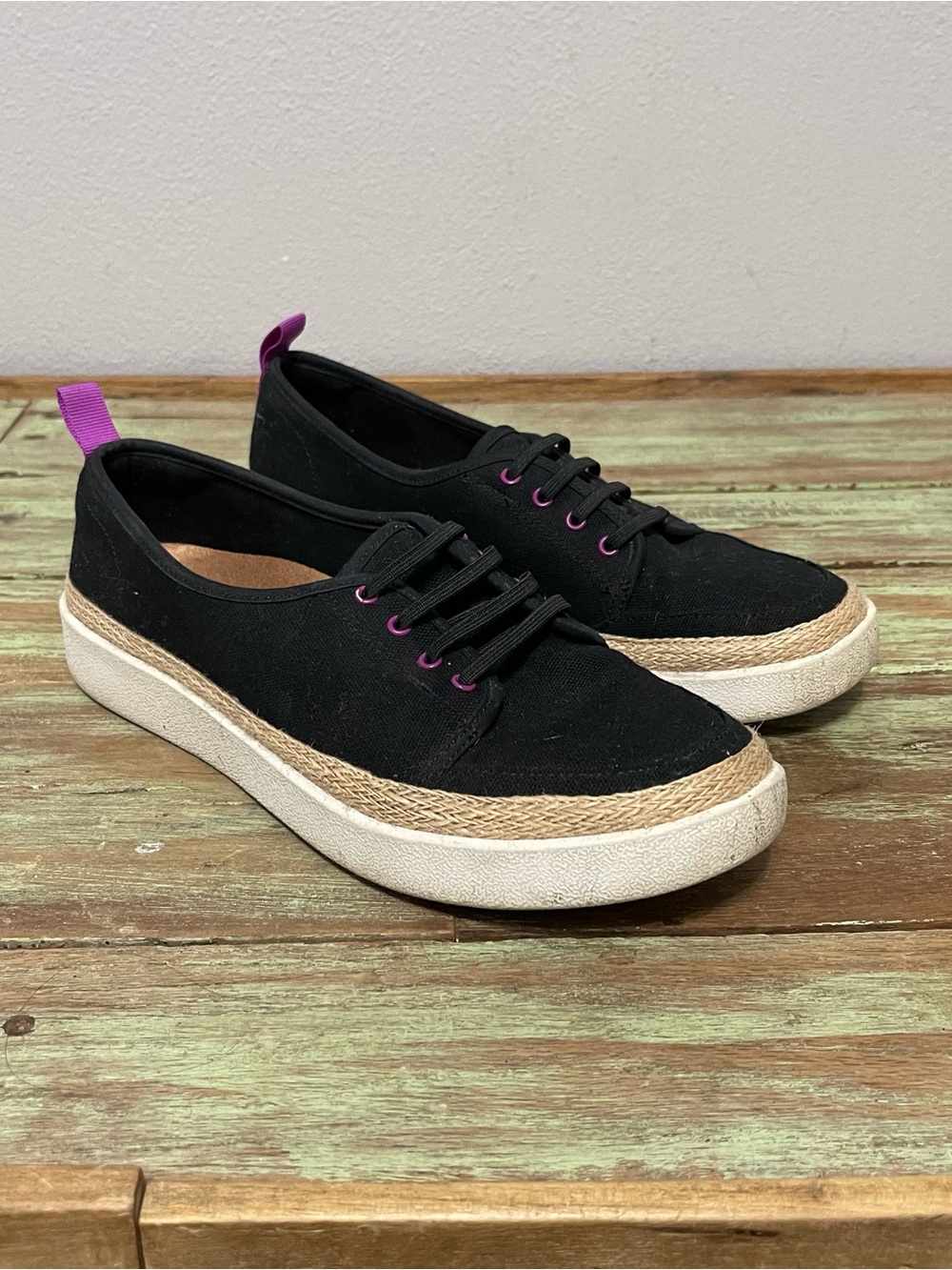Vionic Jovie Laced Slip On Fashion Sneaker Black Canvas Comfort Womens 8
